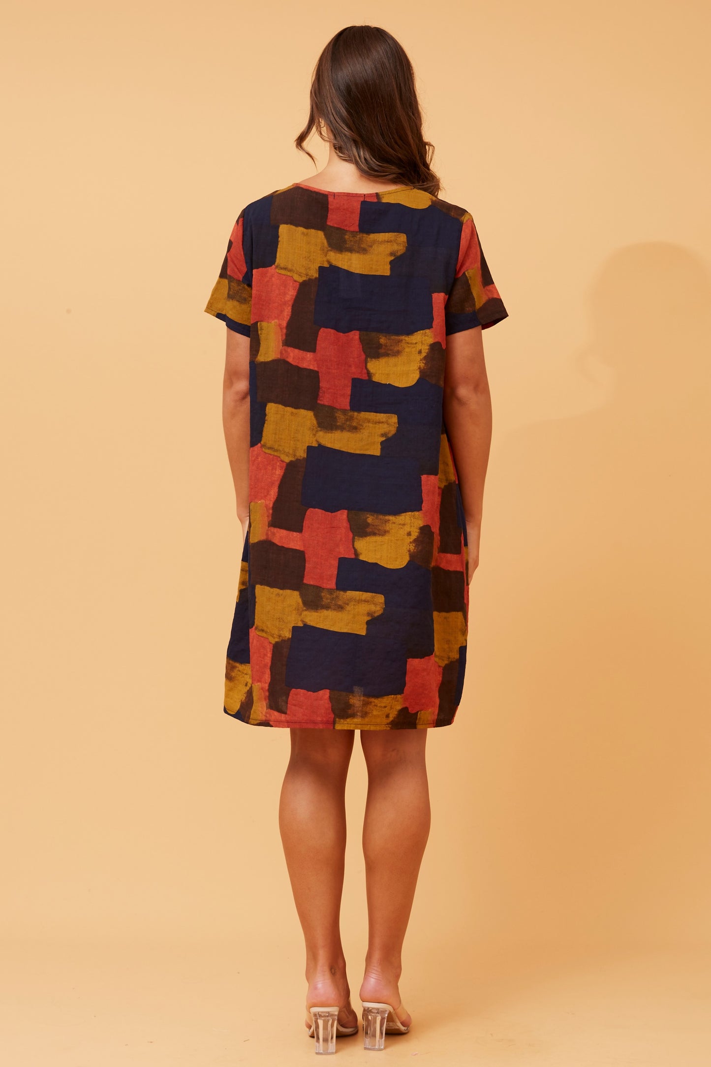 VINE ABSTRACT PRINT SHIFT DRESS NAVY