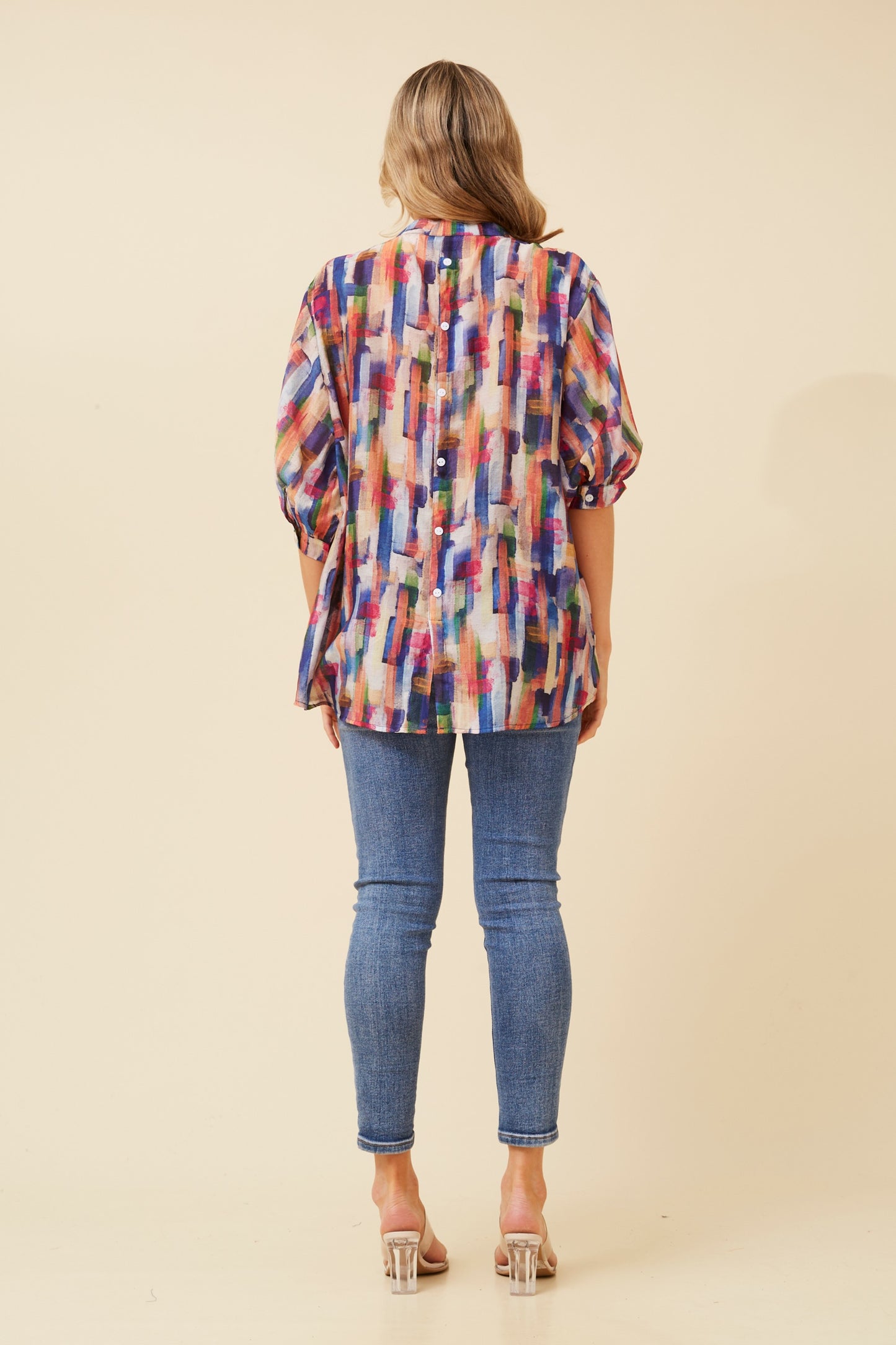 BELINA ABSTRACT PRINT SHIRT BLUE