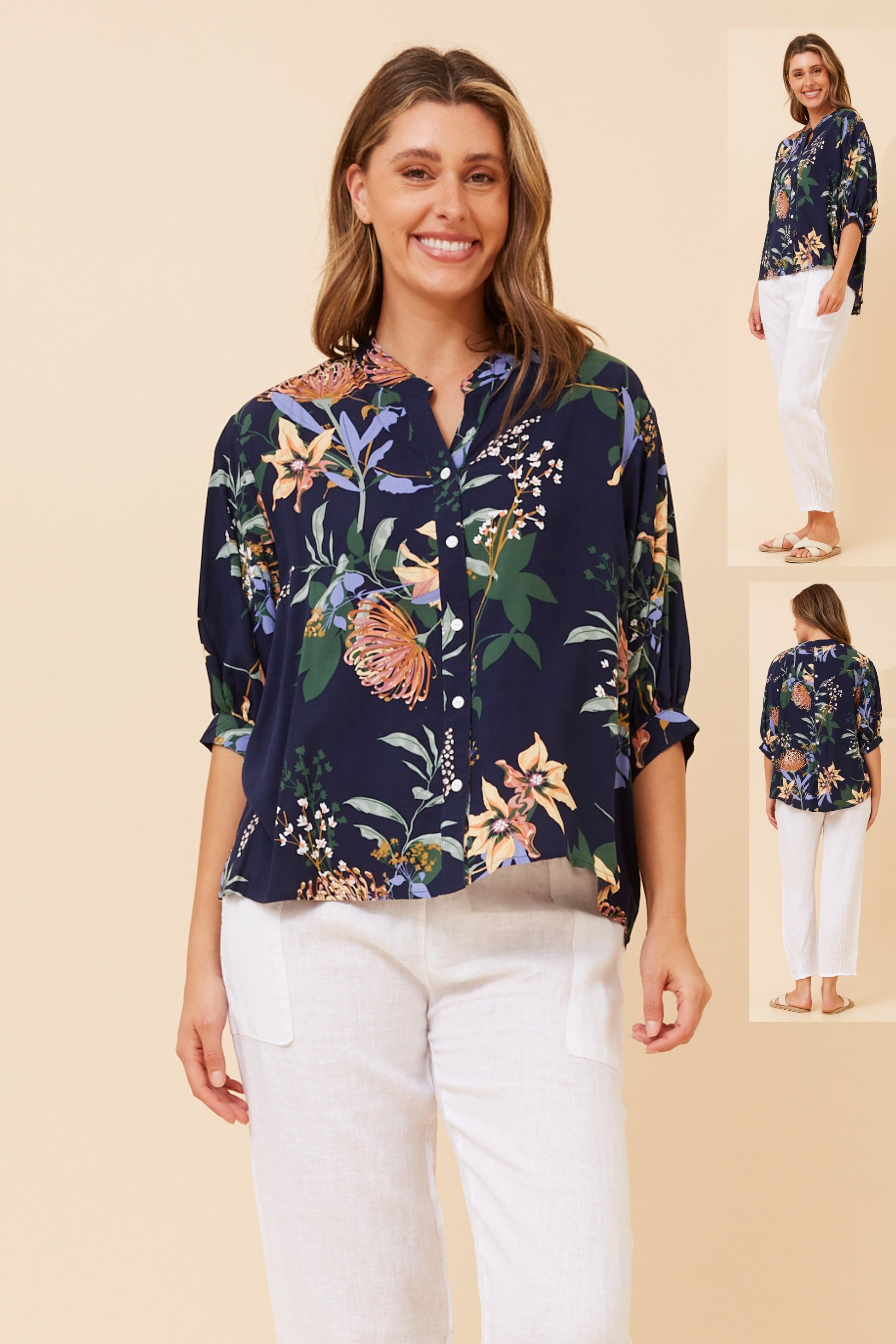 BELINA Floral Navy Blouse