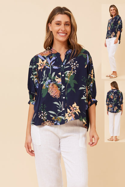 BELINA Floral Navy Blouse
