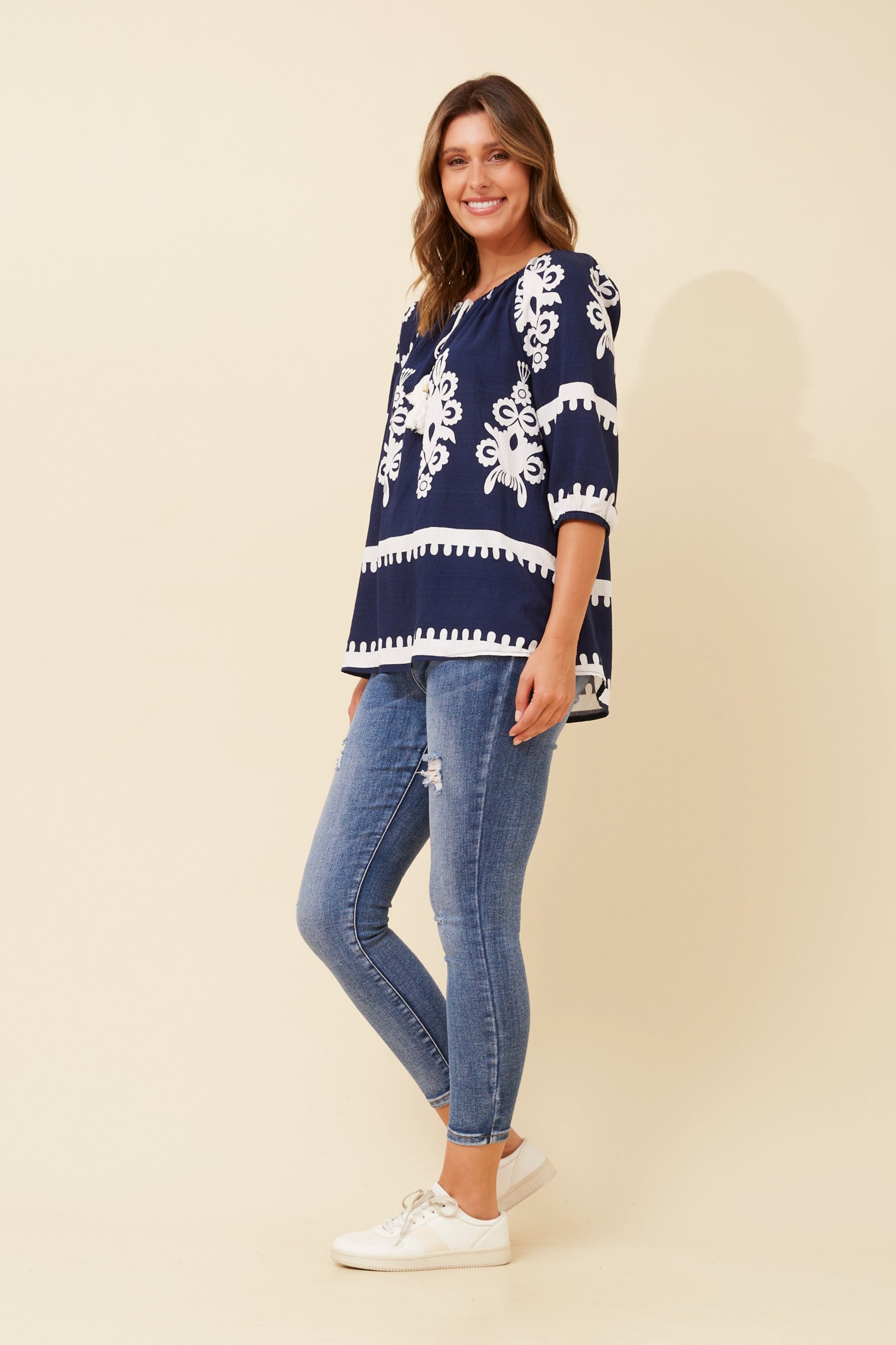 Boho Border Print Top
