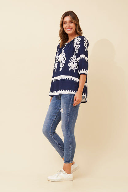 Boho Border Print Top