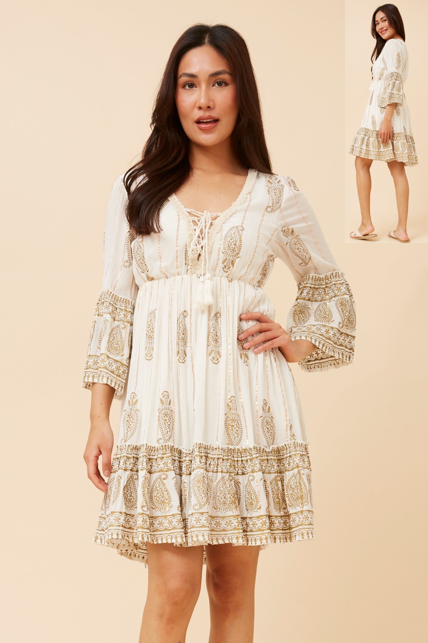 GEETA FOIL PRINT DRESS WHITE