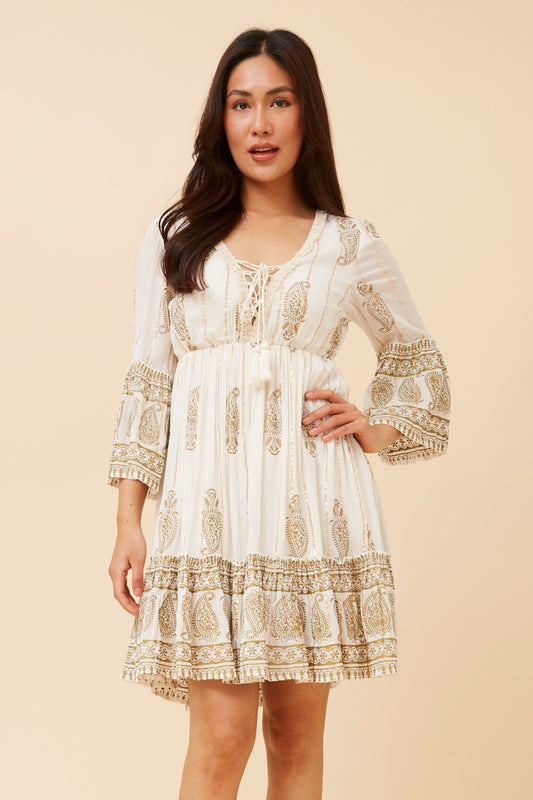 GEETA FOIL PRINT DRESS WHITE