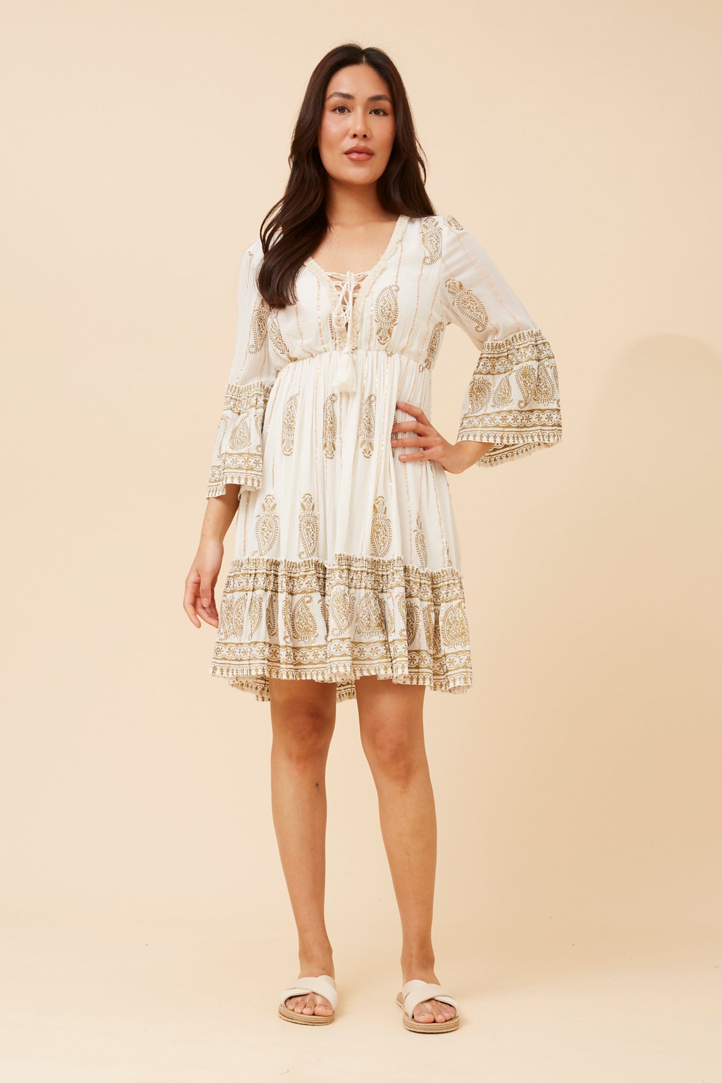 GEETA FOIL PRINT DRESS WHITE