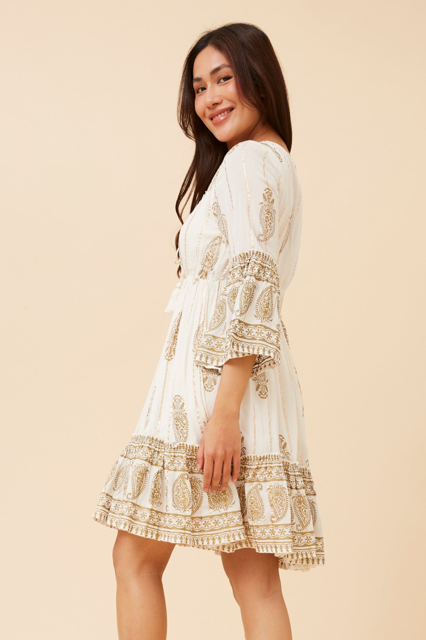 GEETA FOIL PRINT DRESS WHITE