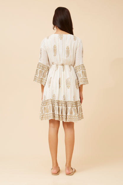 GEETA FOIL PRINT DRESS WHITE