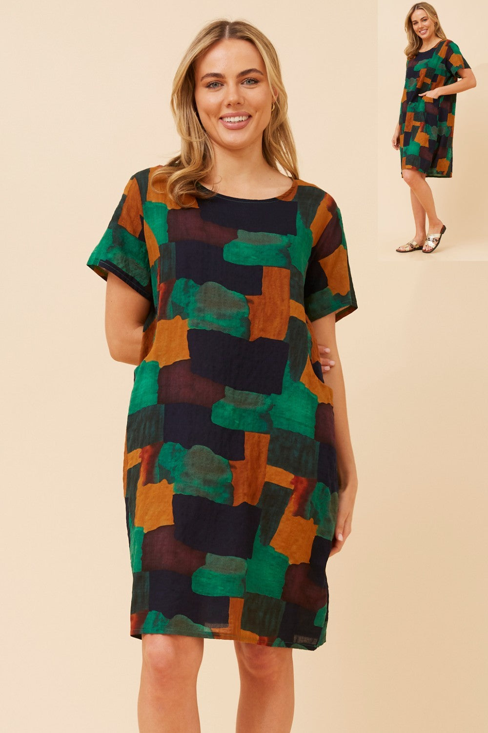 VINE ABSTRACT PRINT SHIFT DRESS JADE