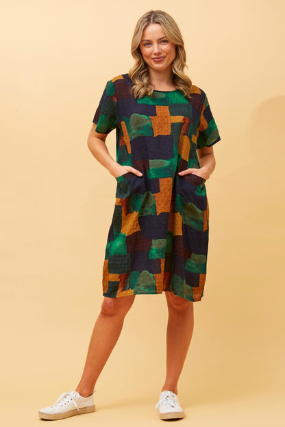 VINE ABSTRACT PRINT SHIFT DRESS JADE
