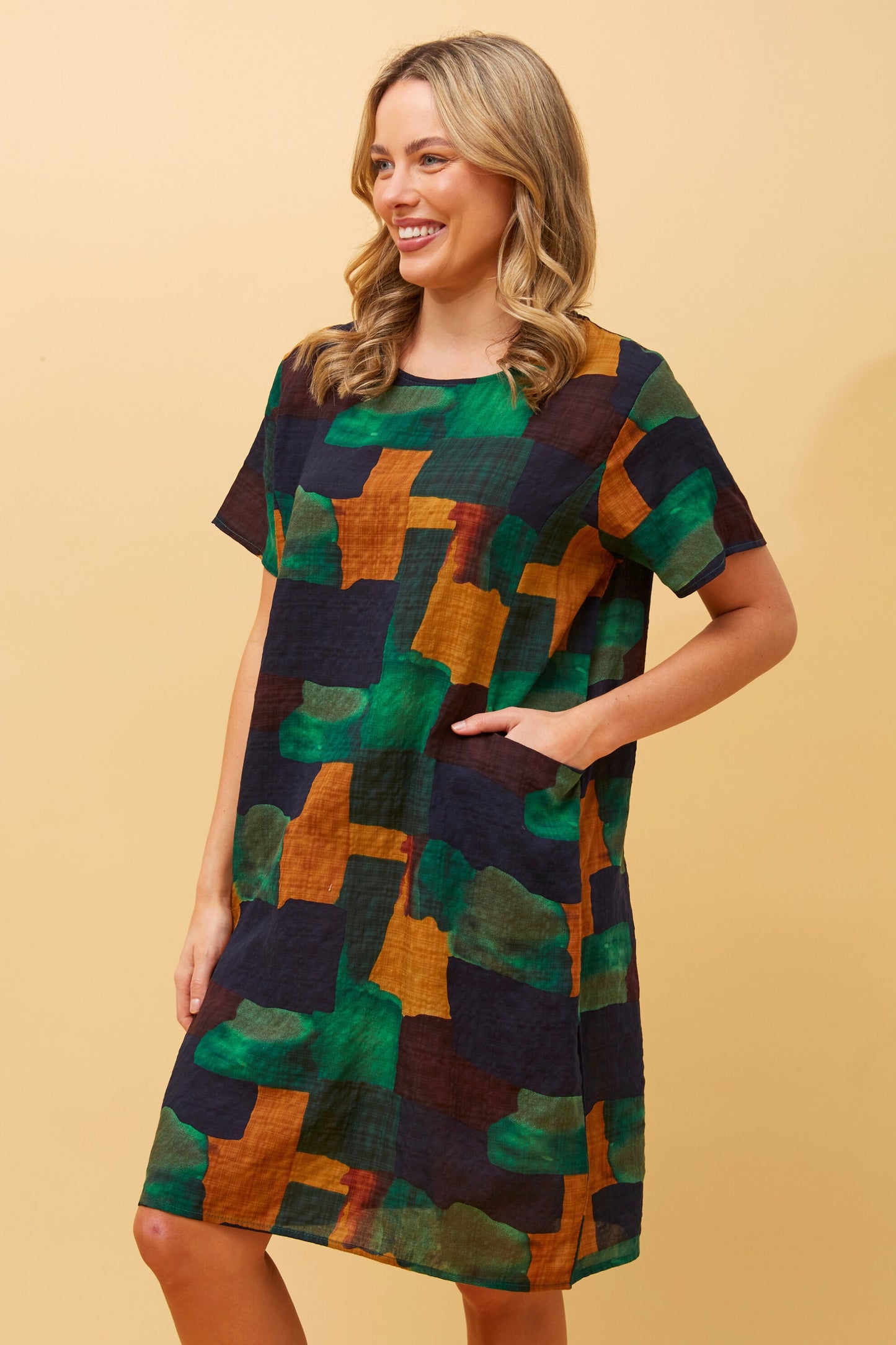 VINE ABSTRACT PRINT SHIFT DRESS JADE