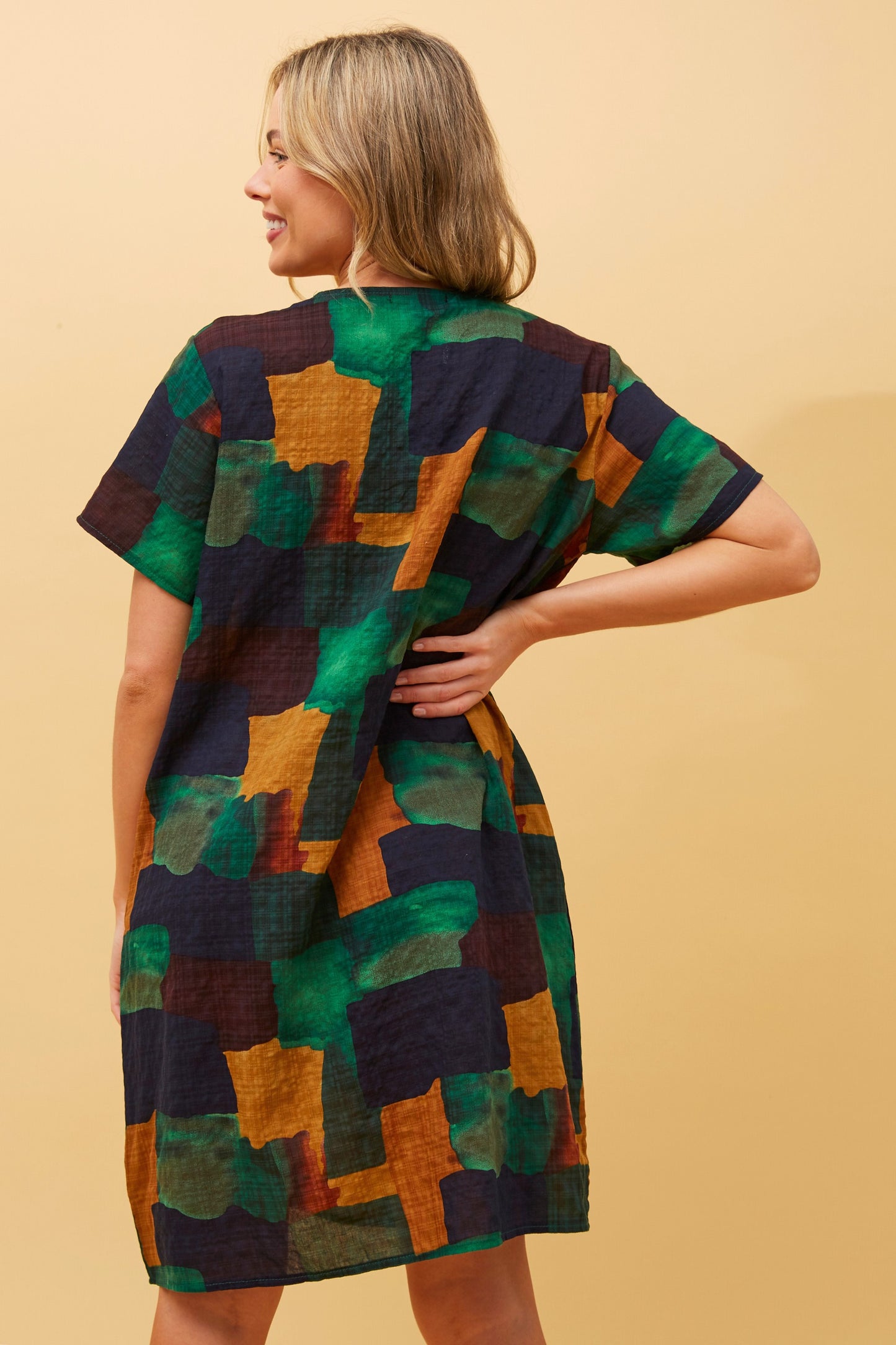 VINE ABSTRACT PRINT SHIFT DRESS JADE