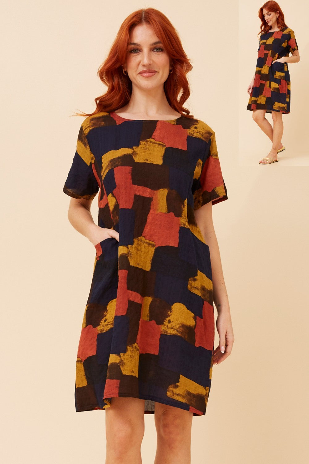 VINE ABSTRACT PRINT SHIFT DRESS NAVY