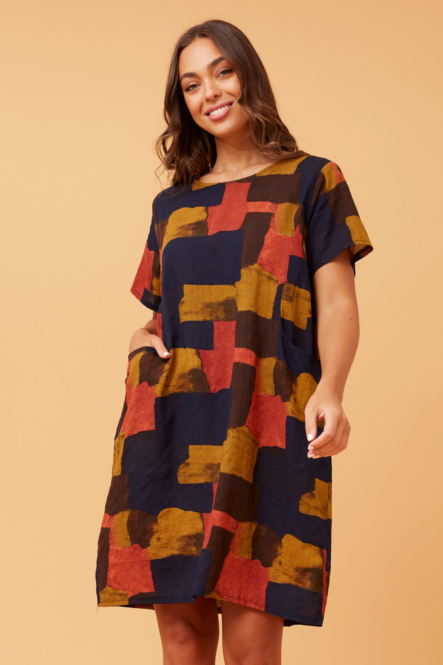 VINE ABSTRACT PRINT SHIFT DRESS NAVY