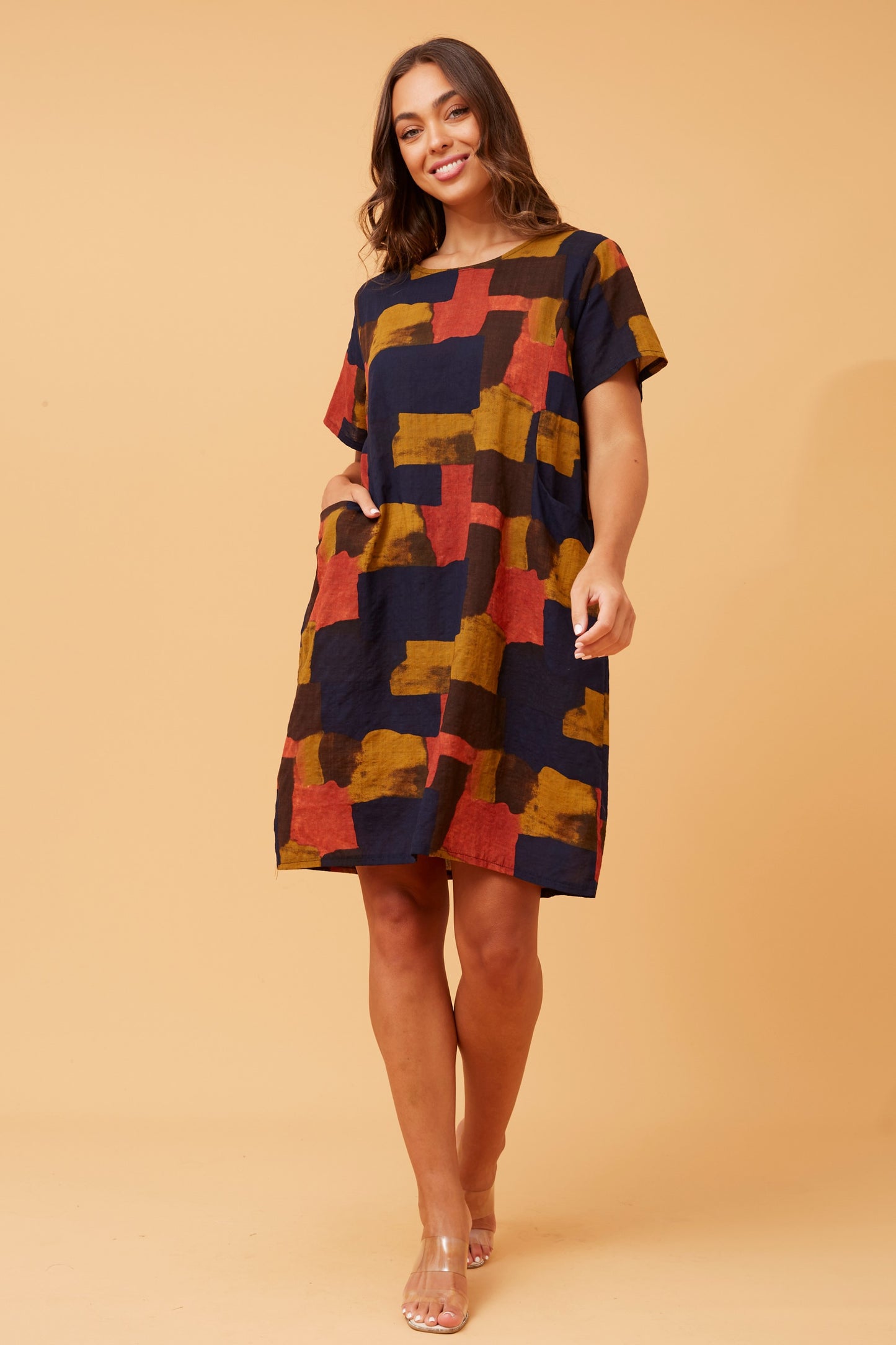 VINE ABSTRACT PRINT SHIFT DRESS NAVY