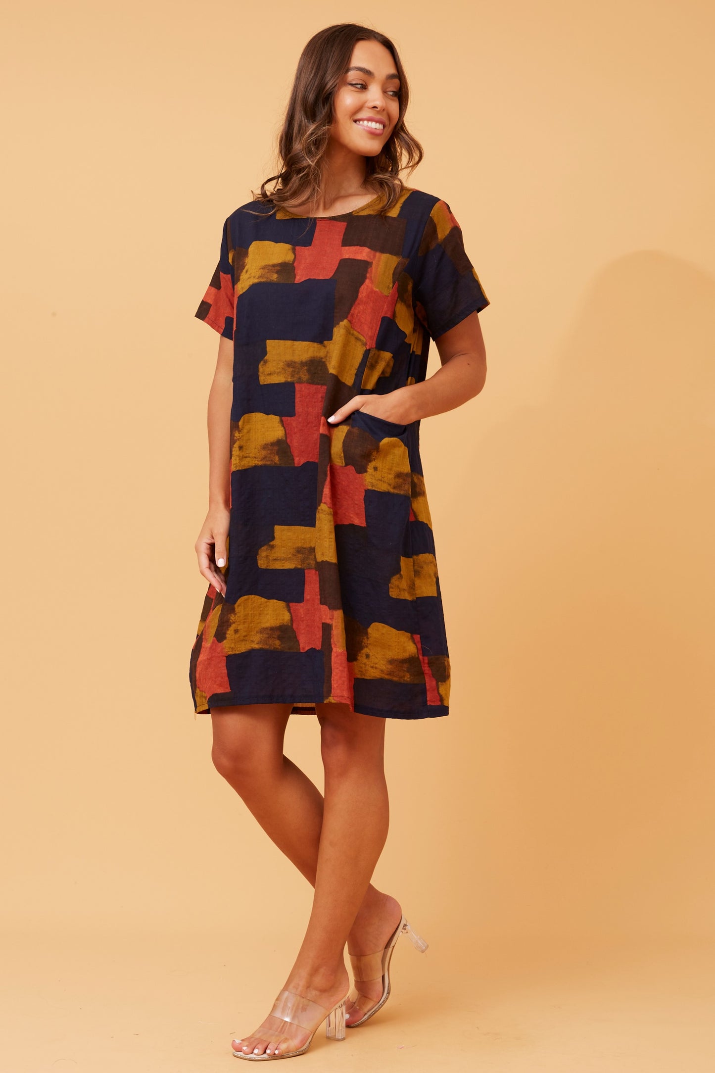 VINE ABSTRACT PRINT SHIFT DRESS NAVY