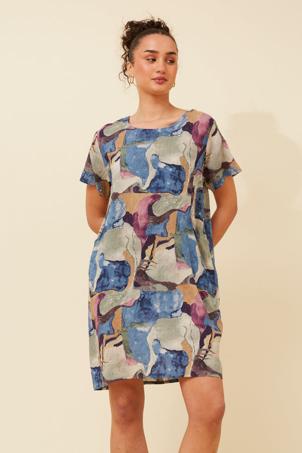 VINE ABSTRACT PRINT DRESS SAGE