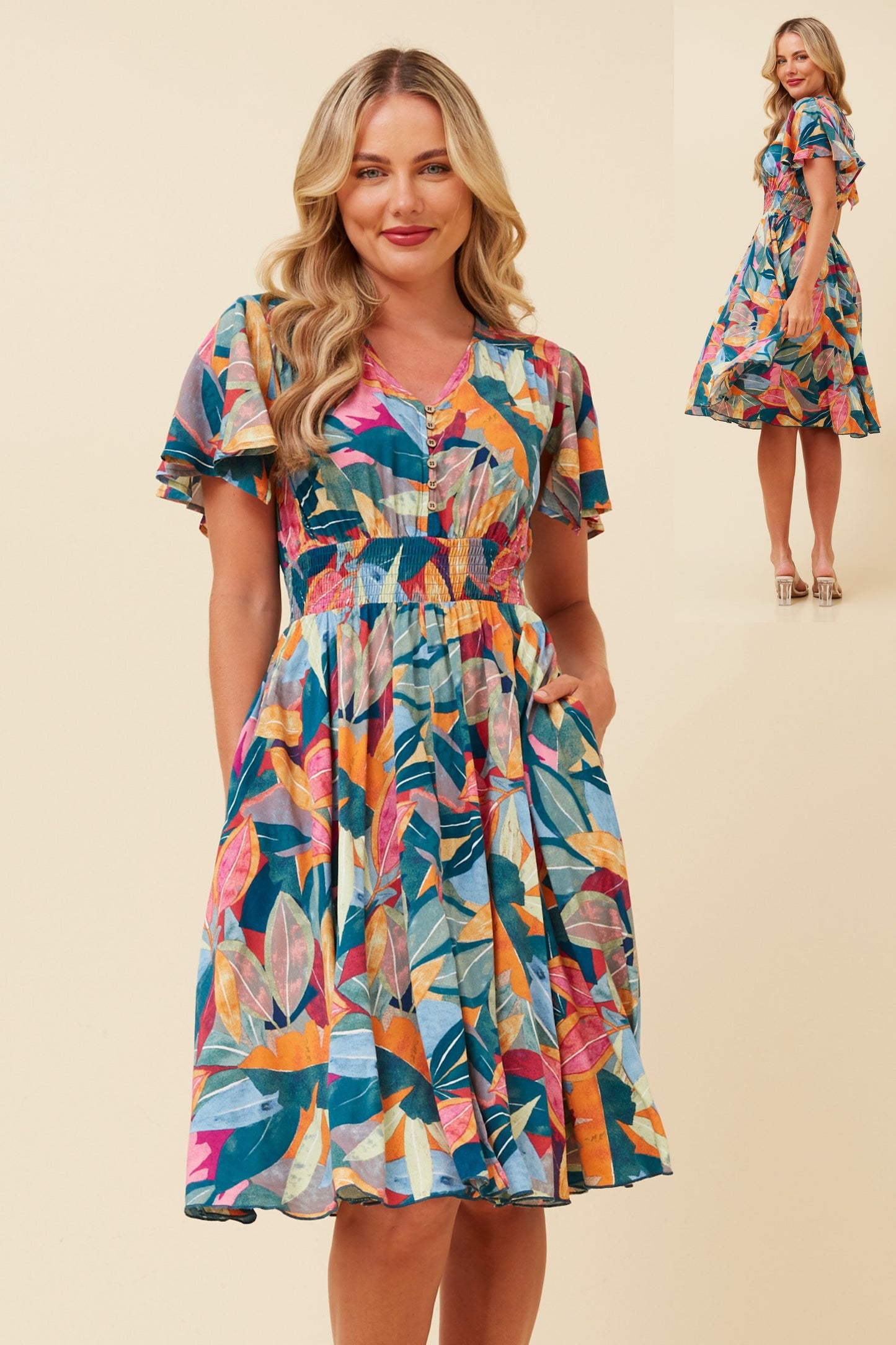SANDY LEAF PRINT DRESS