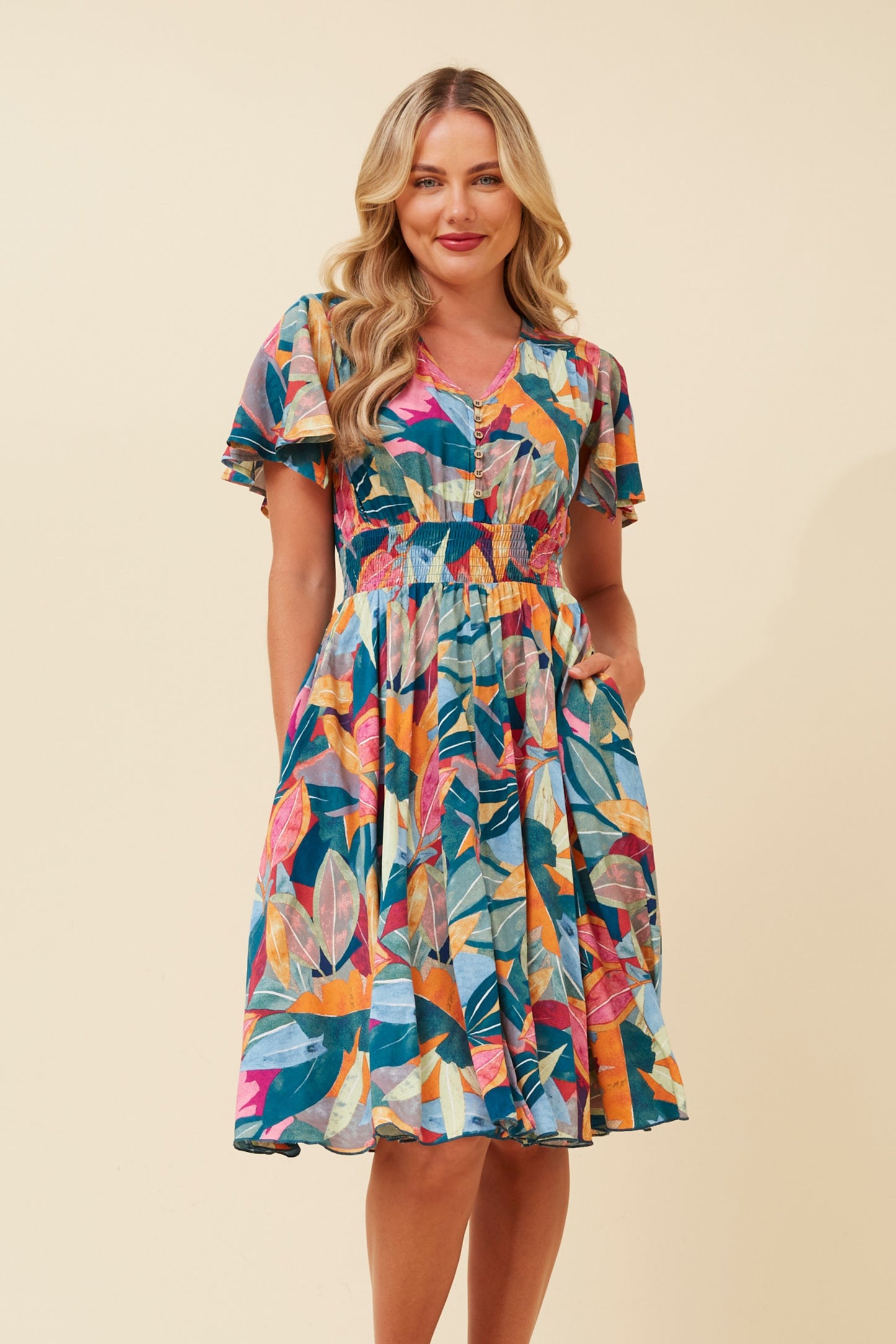 SANDY LEAF PRINT DRESS