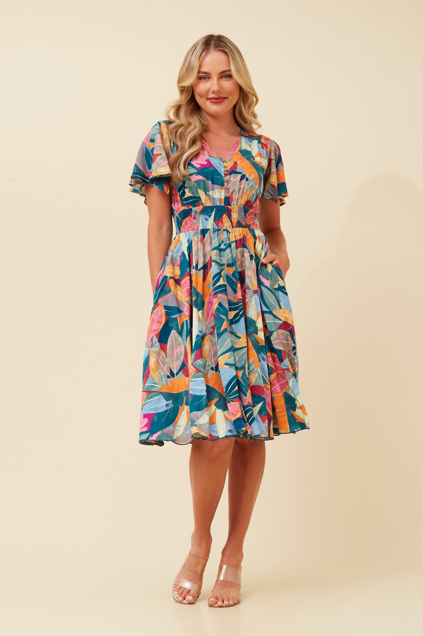 SANDY LEAF PRINT DRESS