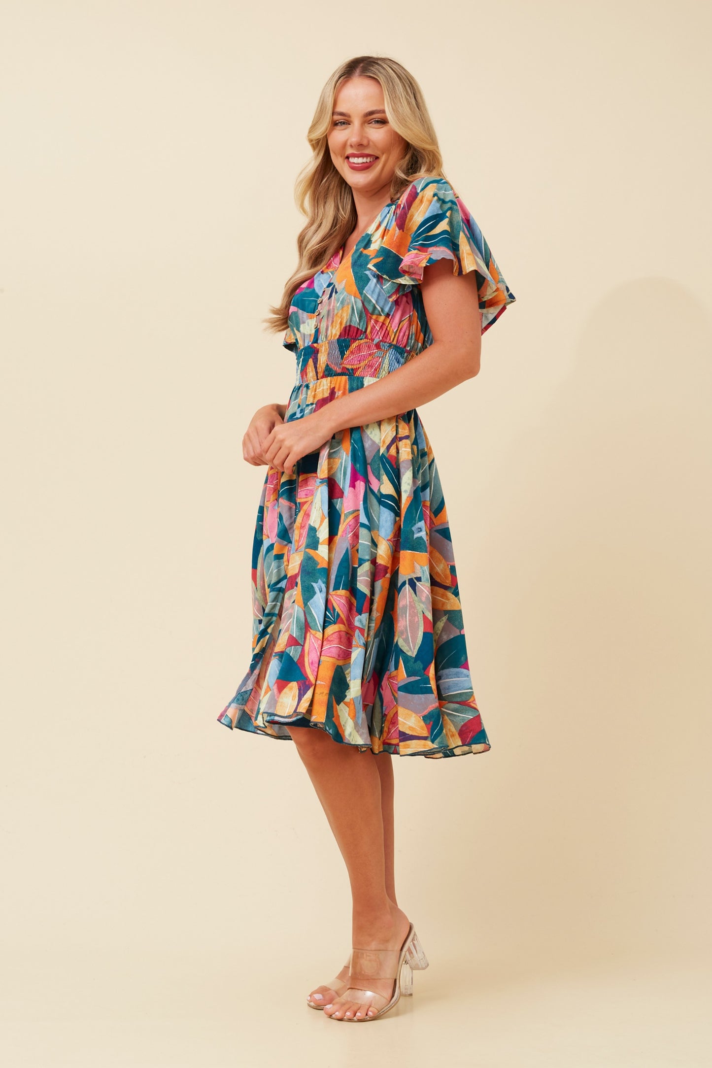 SANDY LEAF PRINT DRESS