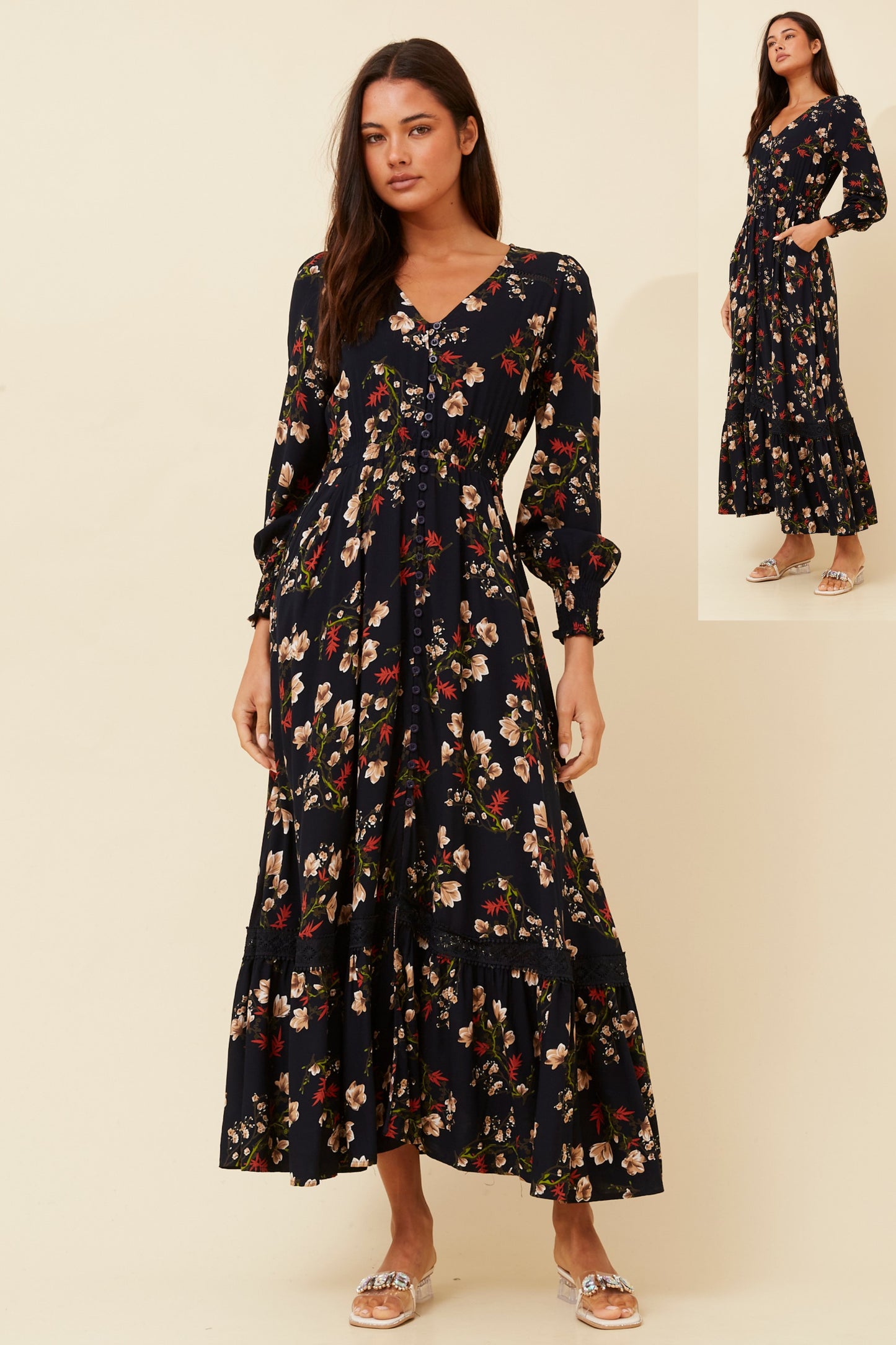 MARRAKECH FLORAL MAXI DRESS NAVY