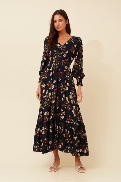 MARRAKECH FLORAL MAXI DRESS NAVY