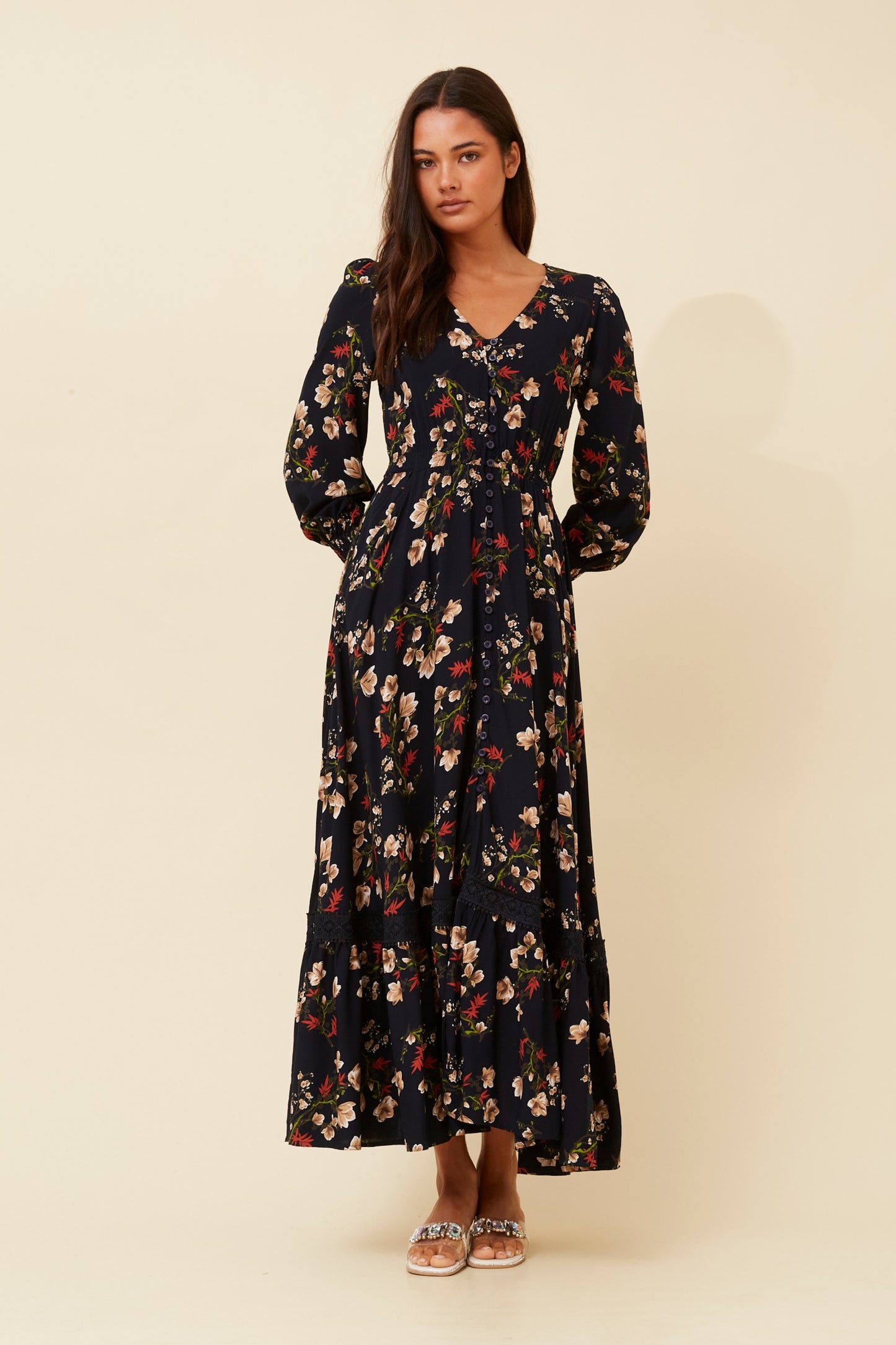 MARRAKECH FLORAL MAXI DRESS NAVY