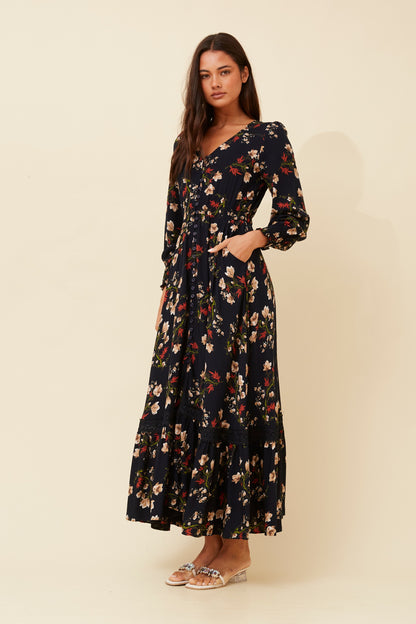 MARRAKECH FLORAL MAXI DRESS NAVY
