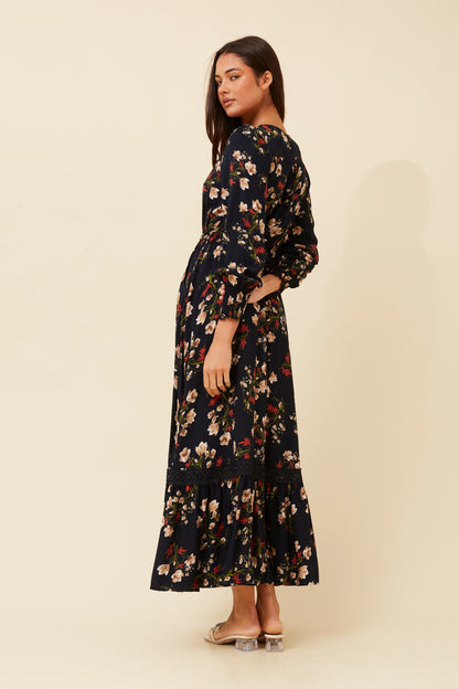 MARRAKECH FLORAL MAXI DRESS NAVY