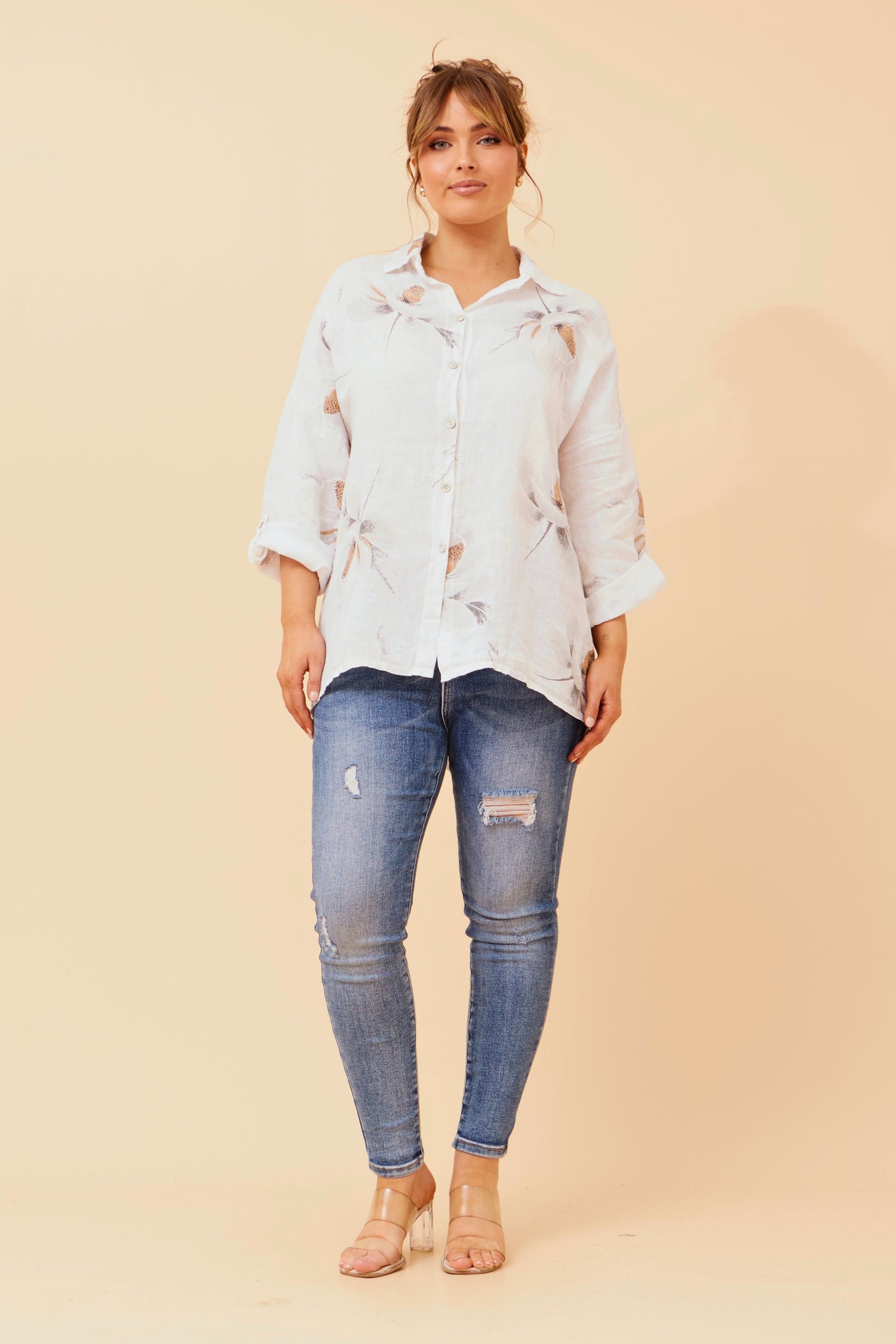 Floral Linen Shirt for Women –