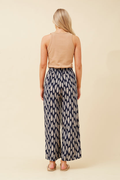 Navy Leaf Print Pants