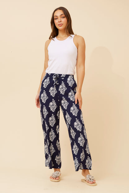 SUZZEL Navy Abstract Print Pants