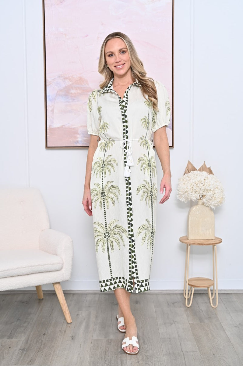 Santorini Palm Midi Dress –