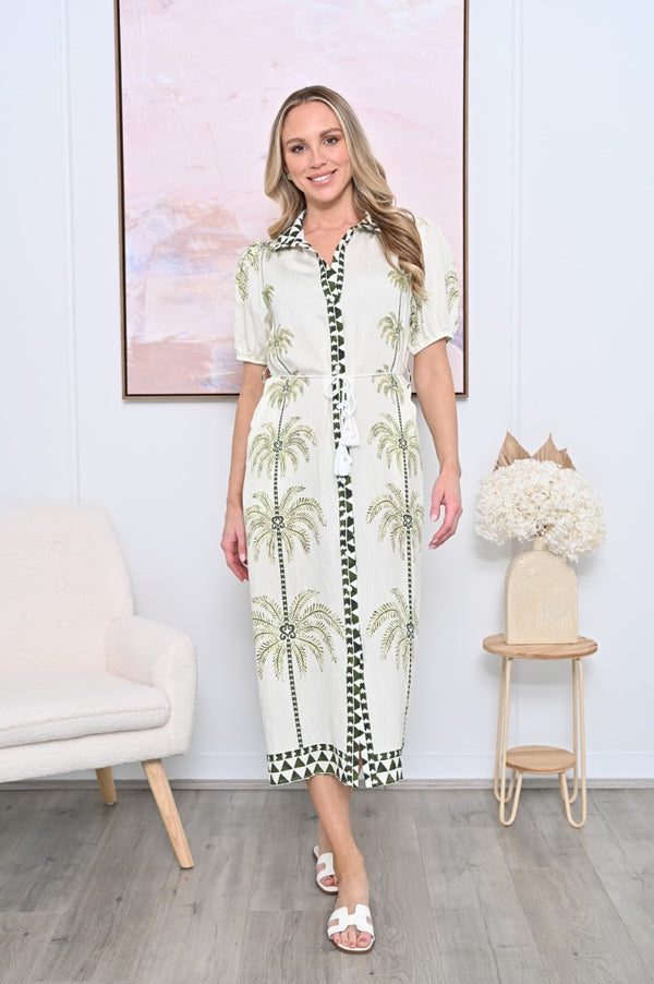 Santorini Palm Midi Dress –