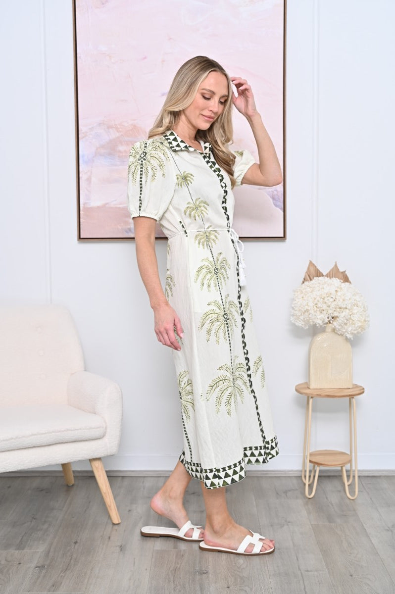 Santorini Palm Midi Dress – Effortless Vacation Style