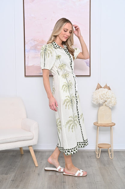 Santorini Palm Midi Dress – Effortless Vacation Style