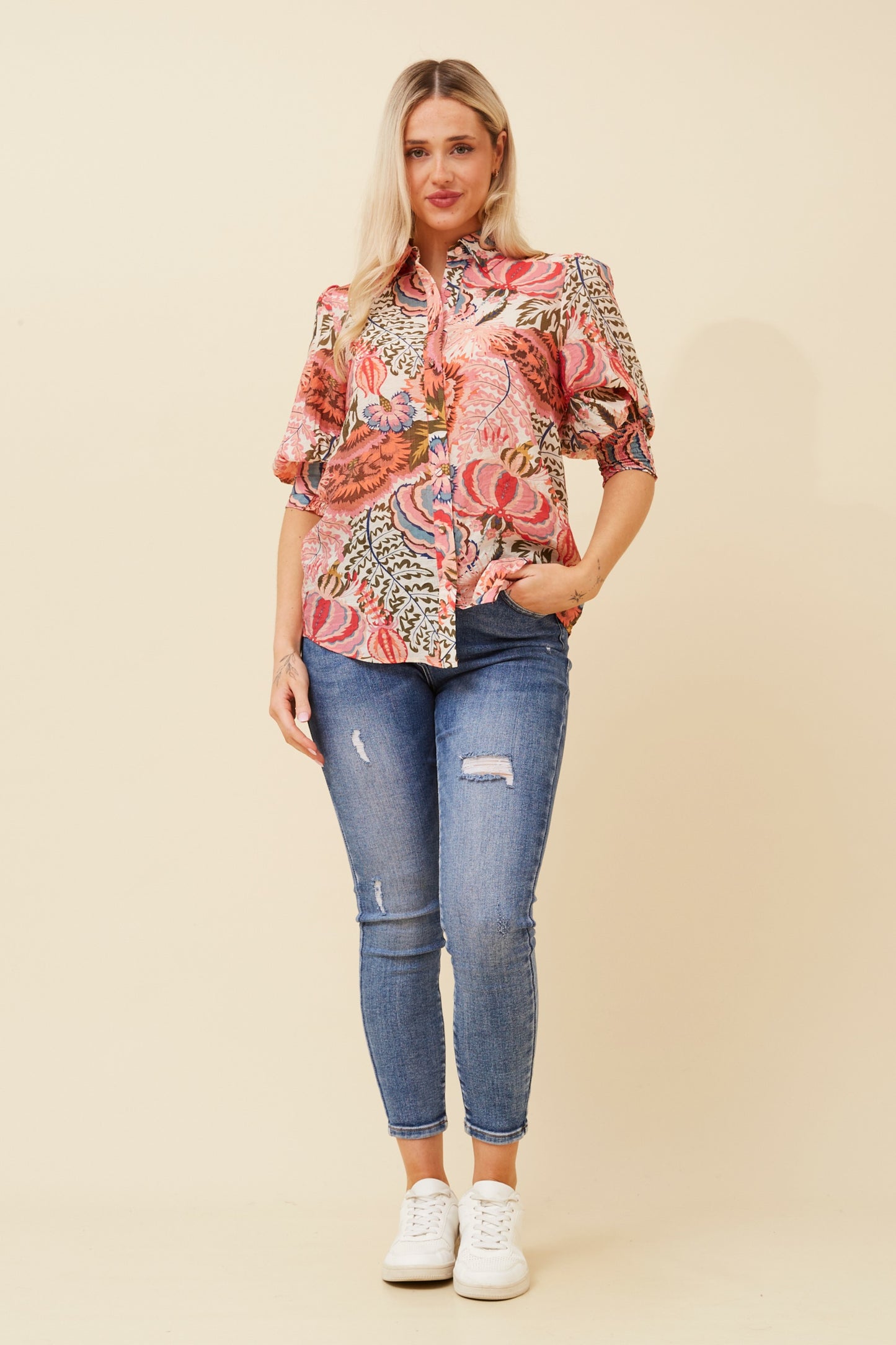ISHLA BALLOON SLEEVE SHIRT PINK