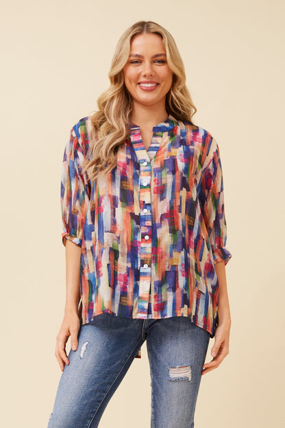 BELINA ABSTRACT PRINT SHIRT BLUE