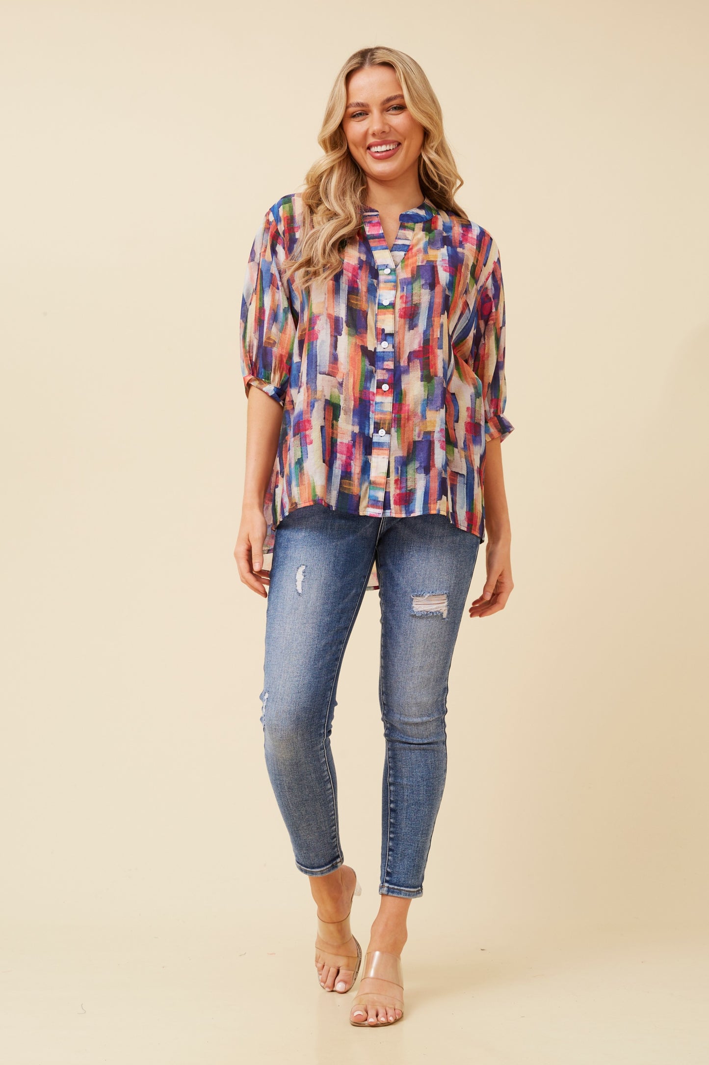 BELINA ABSTRACT PRINT SHIRT BLUE
