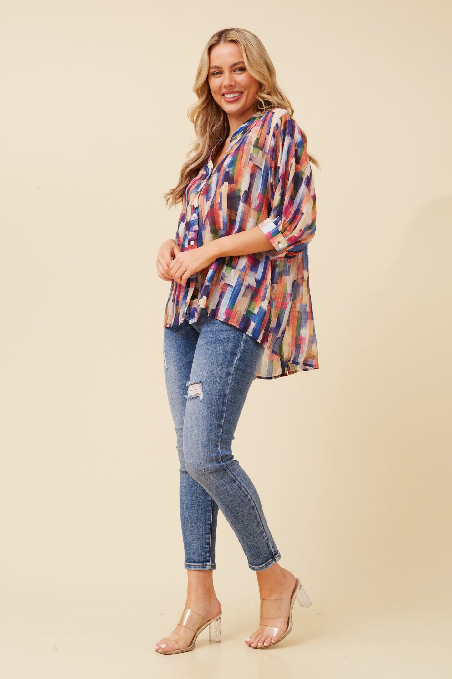 BELINA ABSTRACT PRINT SHIRT BLUE