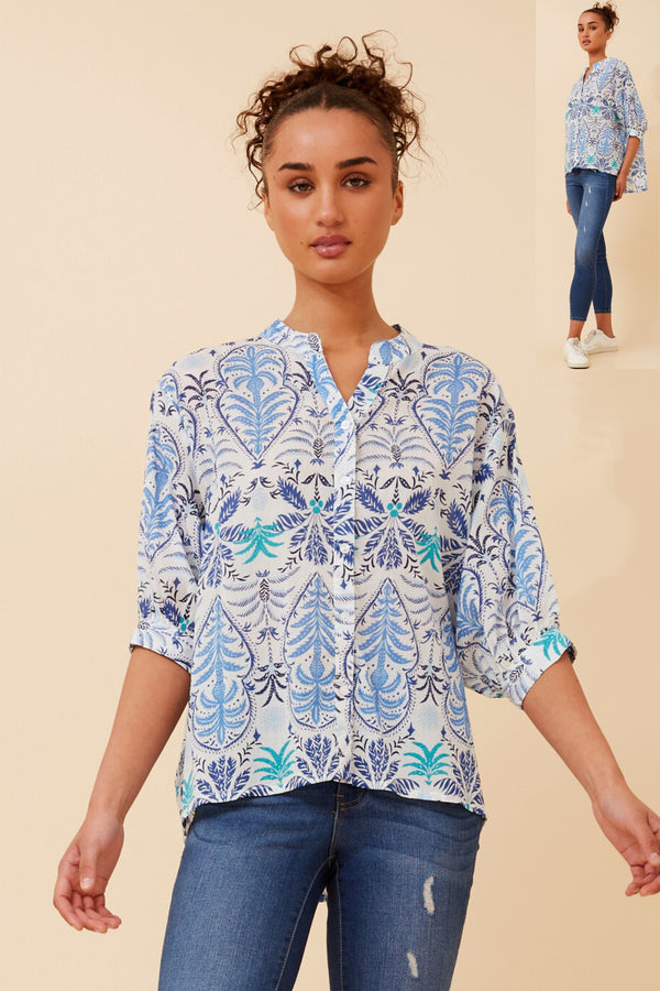 BELINA ABSTRACT PRINT SHIRT BLUE