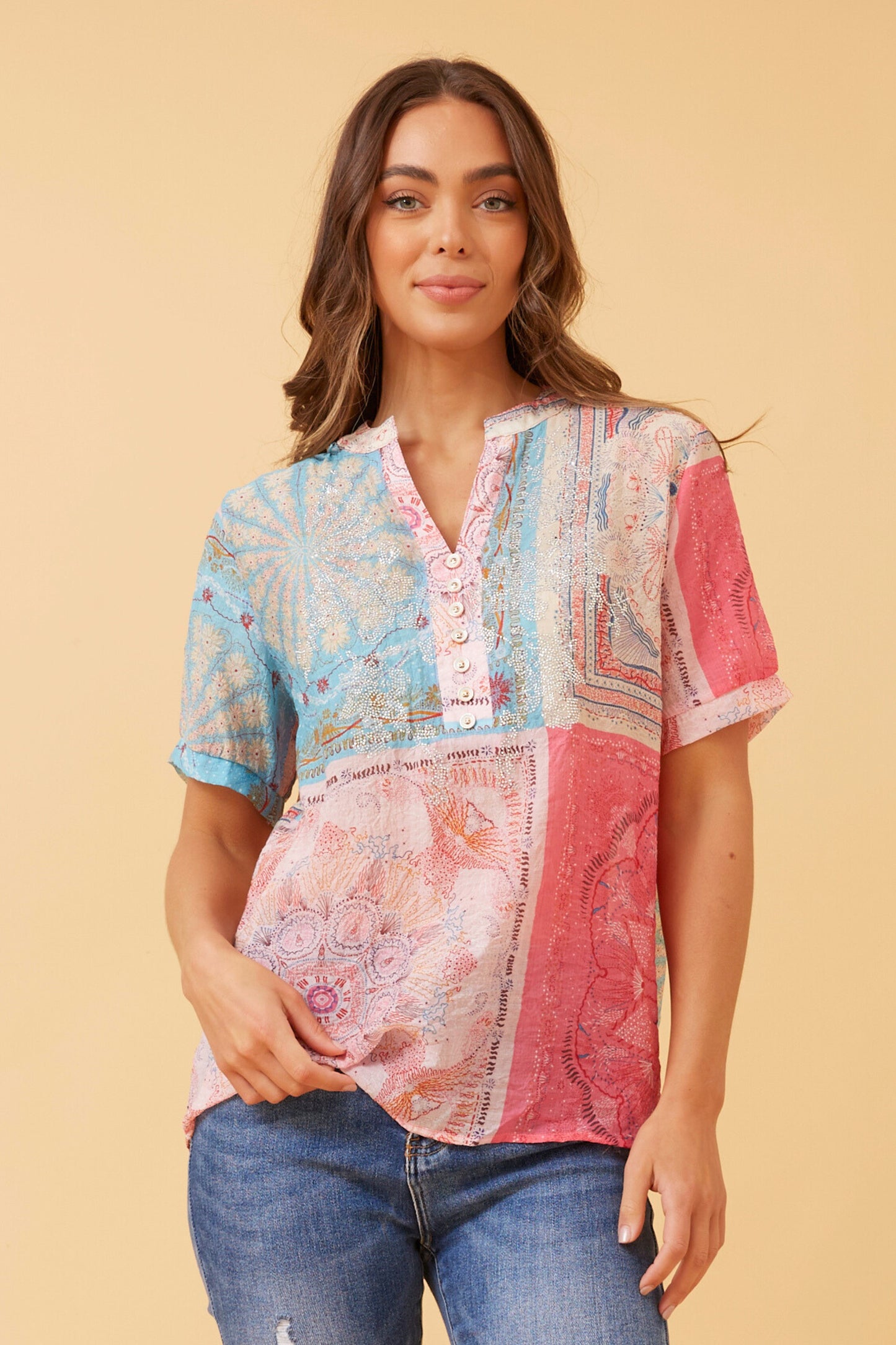 ARCHANA PATCHWORK BOHO TOP PINK
