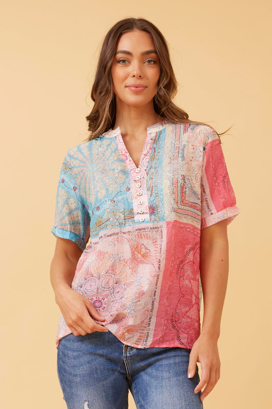 ARCHANA PATCHWORK BOHO TOP PINK