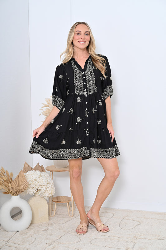 Vienna Embroidered Short Dress – Chic & Breezy