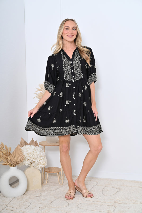 Vienna Embroidered Short Dress – Chic & Breezy
